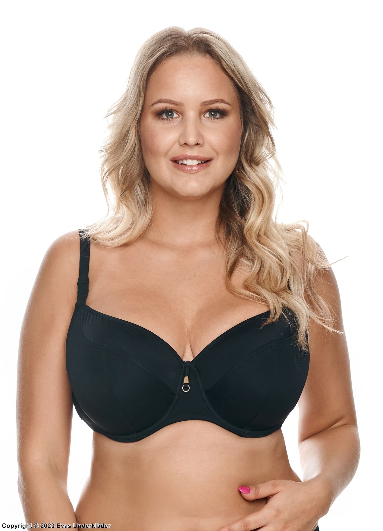 Bikini top with real bra cups, smooth and comfortable fabric, without pattern, D to M-cup